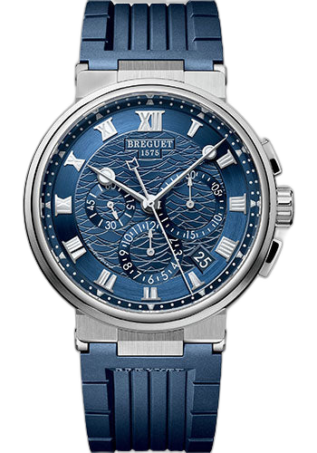 Breguet Marine Chronograph White Gold — Blue Wave-Engraved Dial | Ref. 5527BB/Y2/5WV