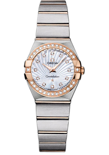 Constellation Ladies Constellation Quartz Watch - 24 mm Brushed Steel And Red Gold Case - Diamond Bezel - Mother-Of-Pearl Diamond Dial - 123.25.24.60.55.002 · Omega 24mm & Red Gold Diamond Bezel Mother-of-Pearl Dial — 123.25.24.60.55.002