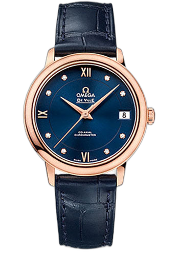 De Ville Prestige Co-Axial Watch - 32.7 mm 18K Red Gold Case - Blue Diamond Dial - Blue Leather Strap - 424.53.33.20.53.001 32.7mm · Omega 424.53.33.20.53.001